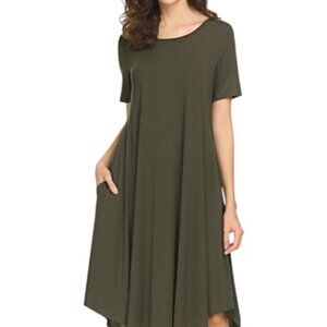 COS dark green long maxi short sleeve dress size S